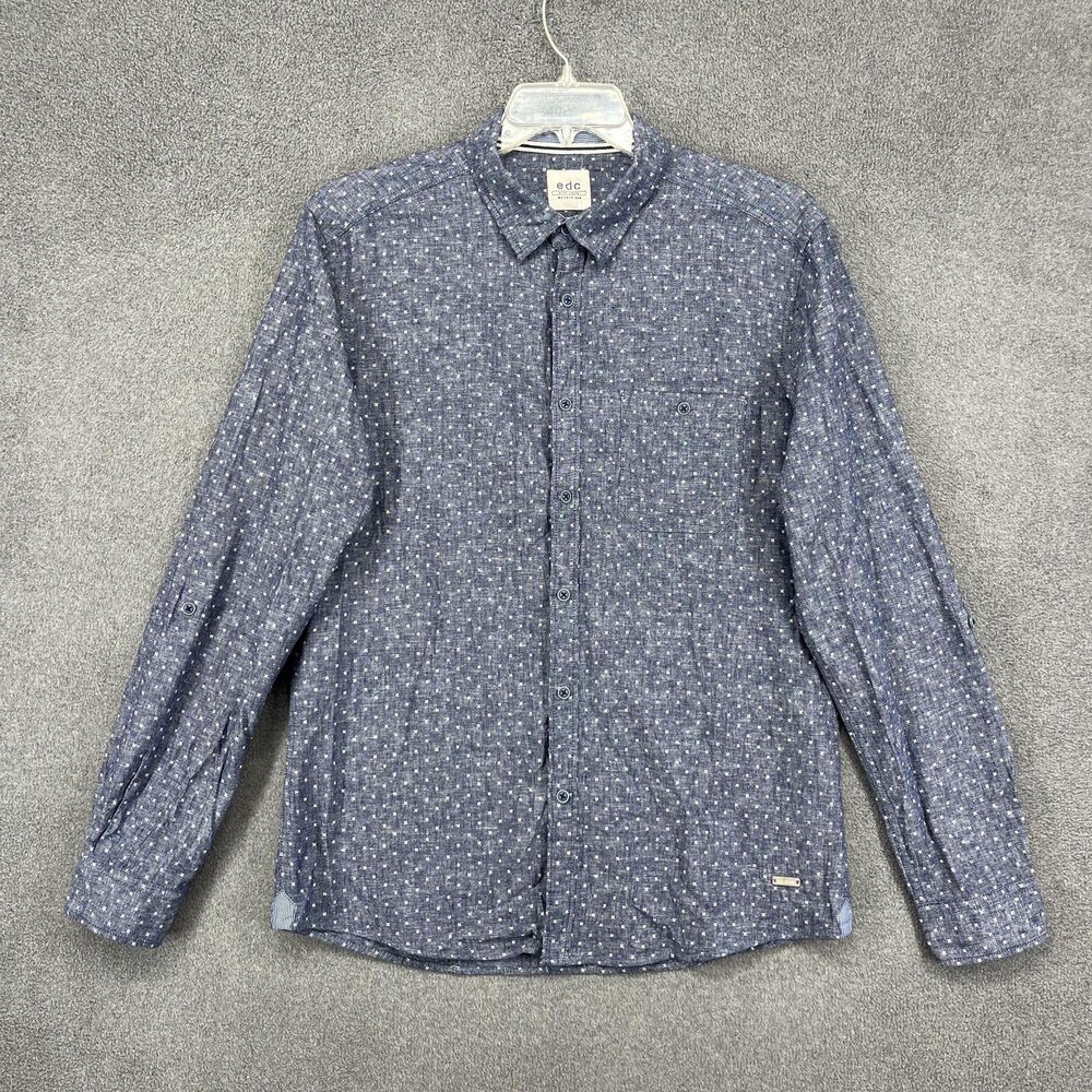 edc Shirt Mens Large Blue Slim Fit Button Down Long Sleeve‎ Microprint Casual